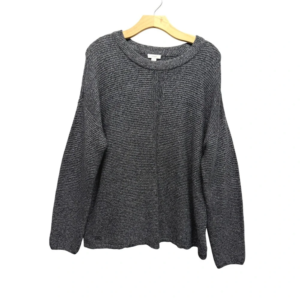 Pure Jill Gray Marled Cotton Blend Textured Knit Crew Neck Sweater Womens Large